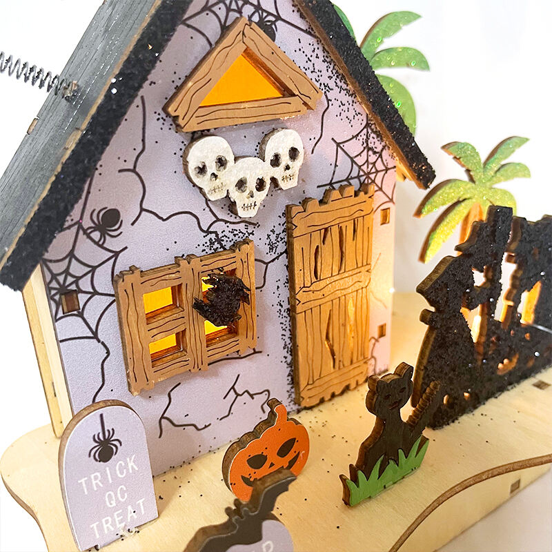 Festival Halloween Decorations Light Wooden Lighted Table Decor, Battery Operated Halloween Tabletop Centerpiece Decorations supplier