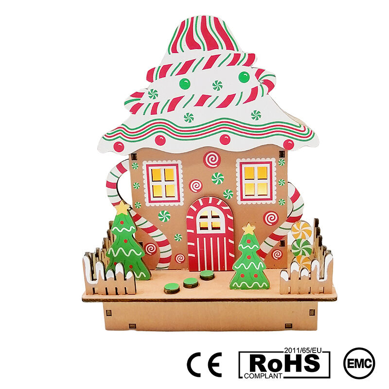 Colourful Gingerbread House Christmas Table Decorations With Wooden Laser Cut Christmas Scene And Light Up  For Christmas Gift supplier