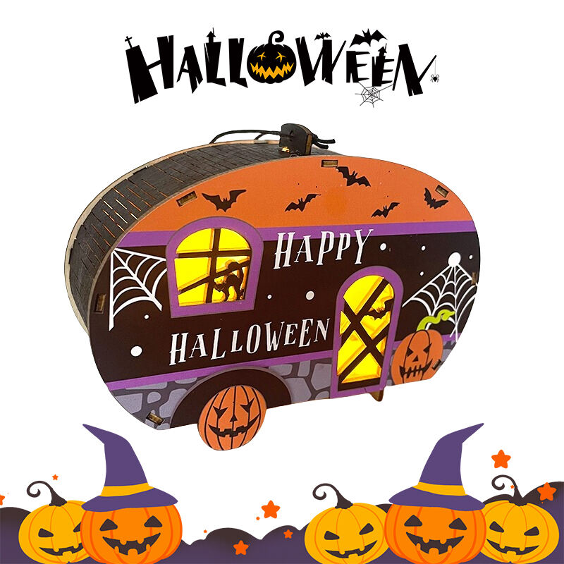 Festival Halloween Wooden Pumpkin Light Decorations Lighted Table Decor, Battery Operated Halloween Tabletop Centerpiece manufacture