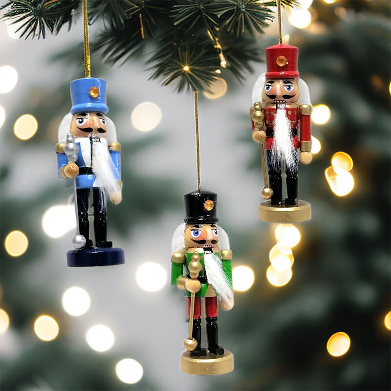 4/S Christmas Nutcracker Hanging Ornament Small Wooden King Nutcracker Hanging Decorations Nutcracker Figure Christmas supplier