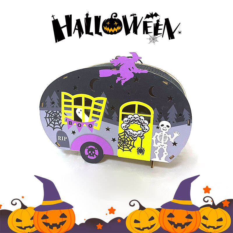 Festival Halloween Lights Decorations Wooden Lighted Table Decor, Battery Operated Halloween Tabletop Centerpiece Decorations Fo details