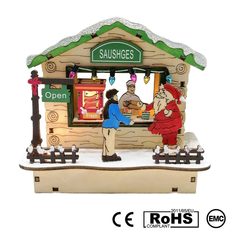 Colourful  House Christmas Table Decorations With Wooden Laser Cut Christmas Scene And Light Up  For Christmas Gift details