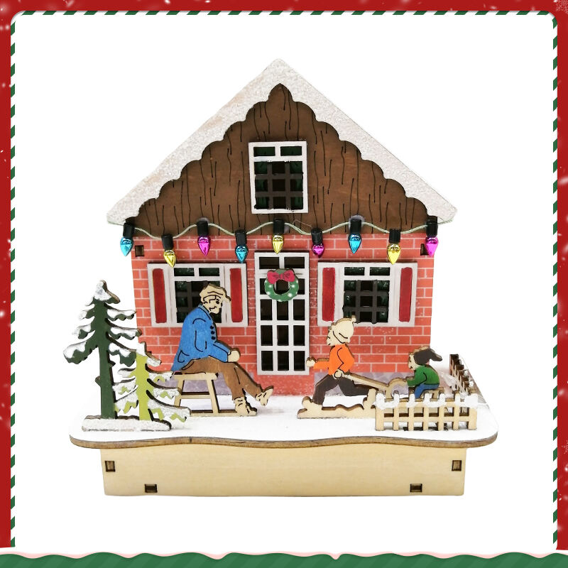 Colourful House Christmas Table Decorations With Wooden Laser Cut Christmas Scene And Light Up  For Christmas Gift factory