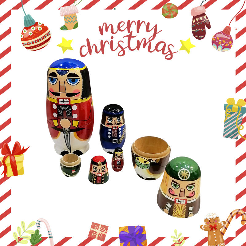 5Pcs Russian Matryoshka Dolls Nutcracker Handmade Wooden Christmas Table Decoration Doll Nesting Dolls Set for Kids Birthday Toy manufacture