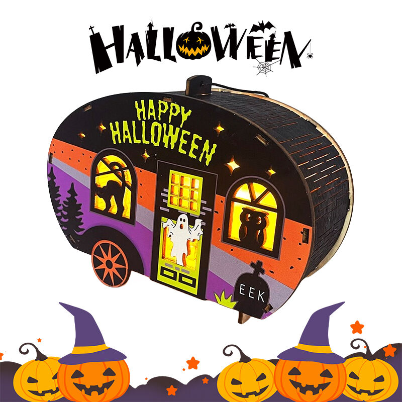Festival Halloween Lights Decorations Wooden Lighted Table Decor, Battery Operated Halloween Tabletop Centerpiece factory