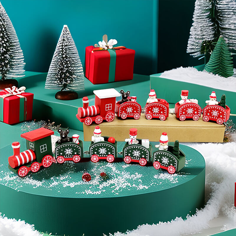 Happy Trees 5 Pcs Wooden Christmas Train with Snowman, Mini Train Decor Set for Christmas Party, Christmas Train Ornament supplier