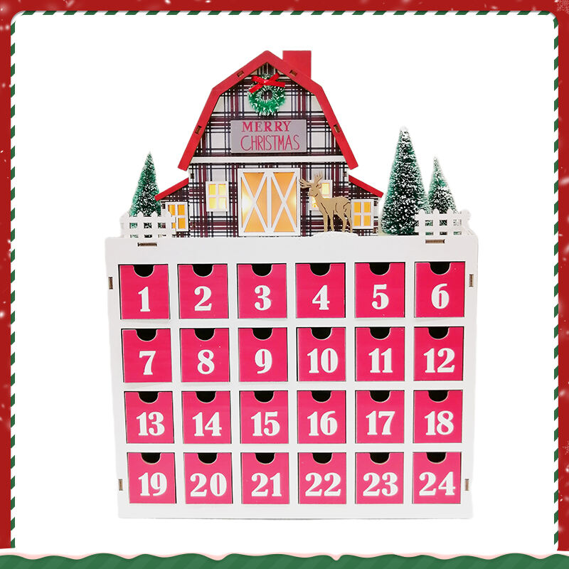 Wooden Advent Calendar With 24 Drawers Wooden Laser Cut Christmas Scene And Light Up For Christmas Gift manufacture