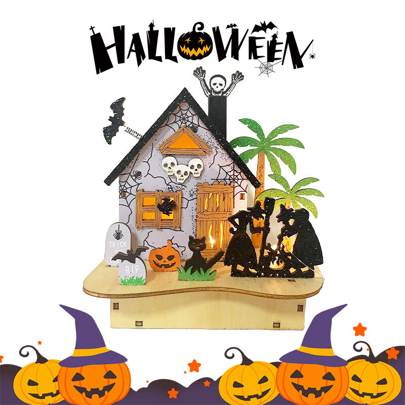 Festival Halloween Decorations Light Wooden Lighted Table Decor, Battery Operated Halloween Tabletop Centerpiece Decorations factory