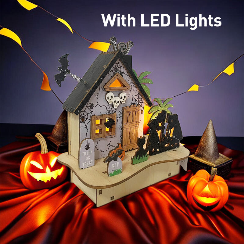 Festival Halloween Decorations Light Wooden Lighted Table Decor, Battery Operated Halloween Tabletop Centerpiece Decorations details