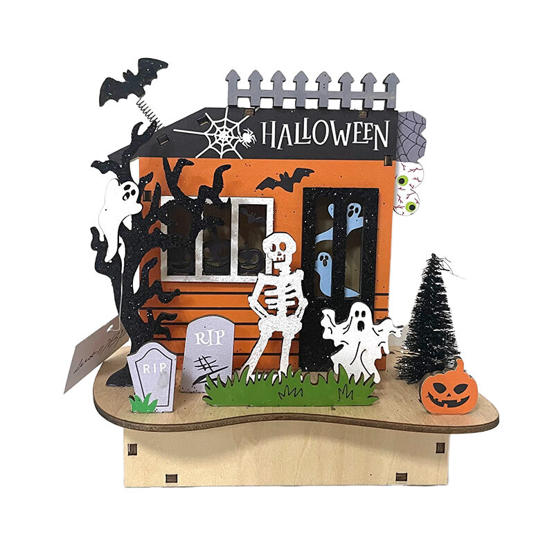 Festival Halloween Decorations Light Wooden Lighted Table Decor, Battery Operated Halloween Tabletop Centerpiece Decorations manufacture