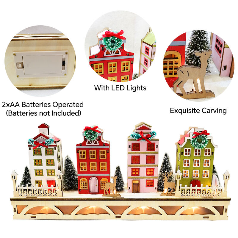 Christmas House Village With Wooden Laser Cut Christmas Scene And Light Up Colourful For Christmas Gift details
