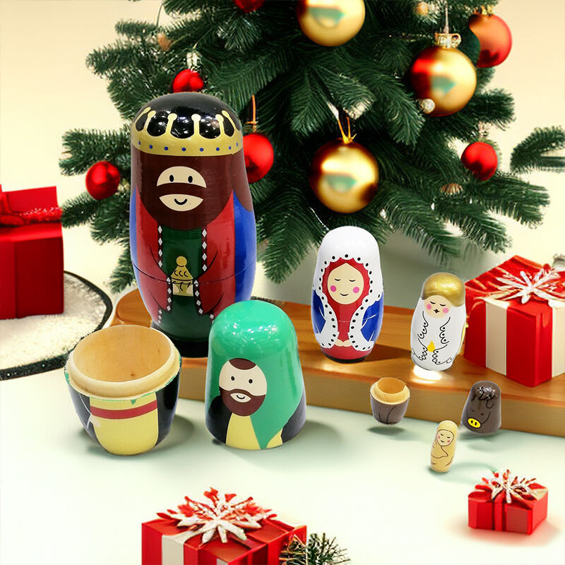 6Pcs Russian Matryoshka Dolls Handmade Wooden Christmas Table Decoration Doll Nesting Dolls Set for Kids Birthday Toy Gift details