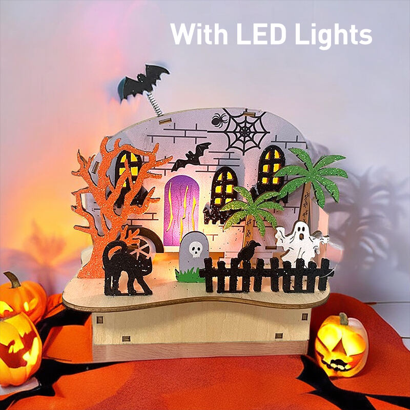 Festival Halloween Decorations Light Wooden Lighted Table Decor, Battery Operated Halloween Tabletop Centerpiece manufacture