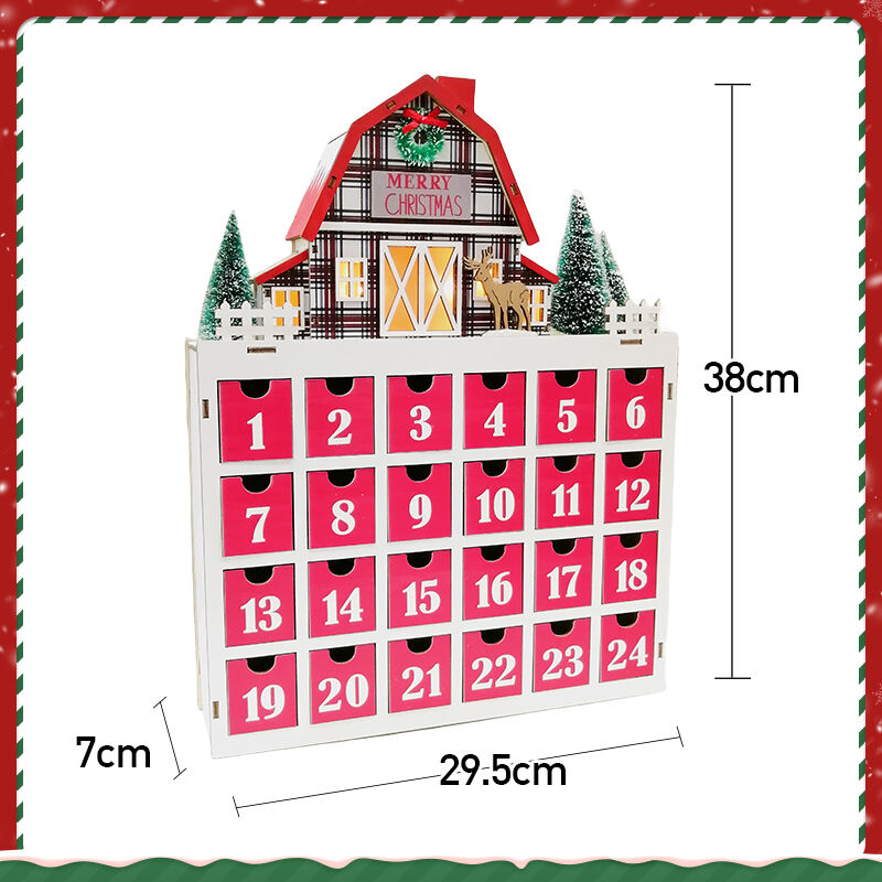 Wooden Advent Calendar With 24 Drawers Wooden Laser Cut Christmas Scene And Light Up For Christmas Gift supplier