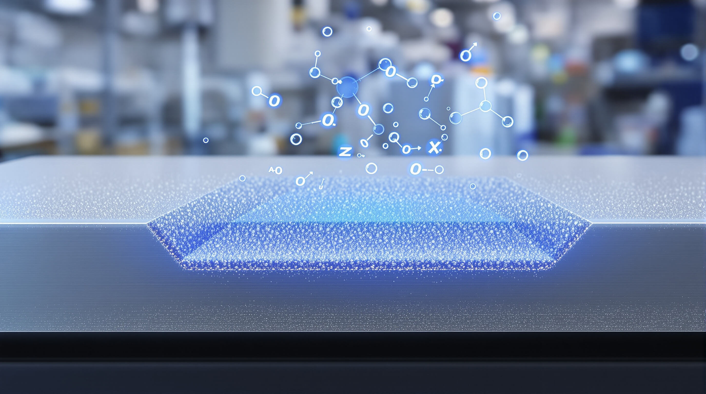 Macro view illustrating chromium atoms bonding with oxygen on stainless steel surface