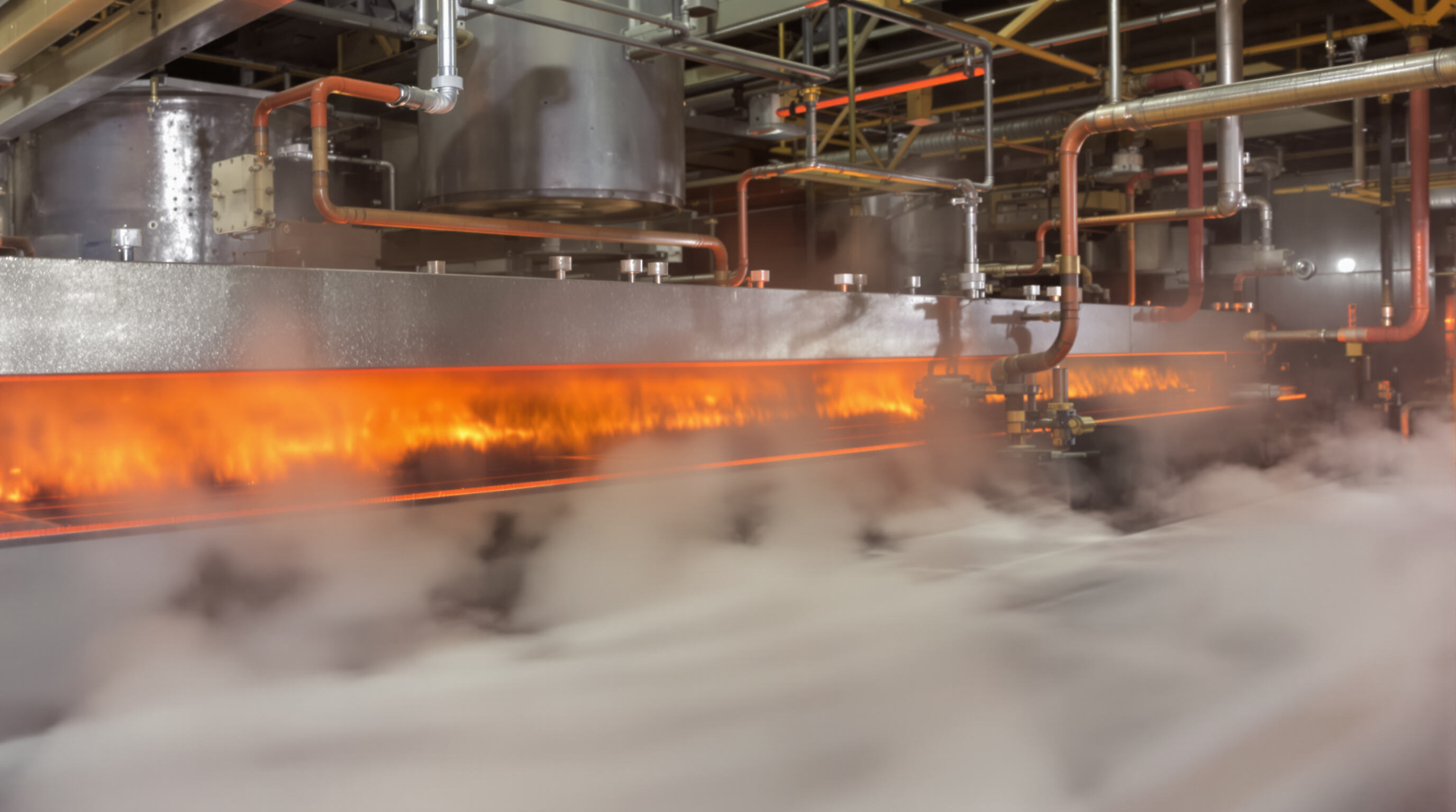 304 stainless steel plates used in furnace and heat exchanger, glowing under high temperatures in industrial setting