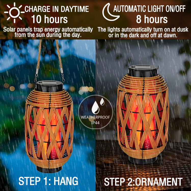 waterproof rattan plaited articles metal floor lamp Decoration Lantern Flickering flame decorative Wicker Solar Lantern supplier