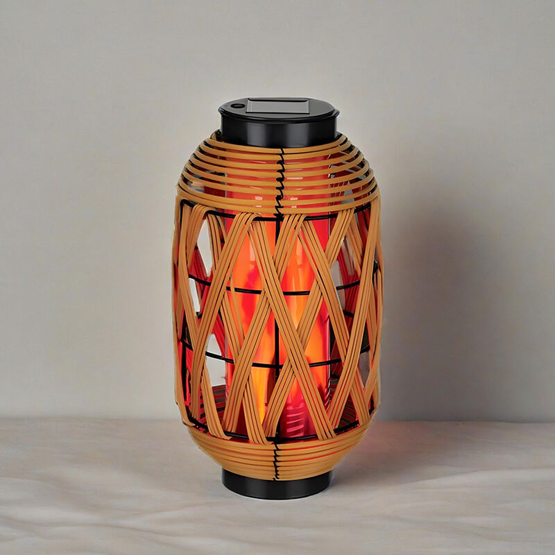 waterproof rattan plaited articles metal floor lamp Decoration Lantern Flickering flame decorative Wicker Solar Lantern factory