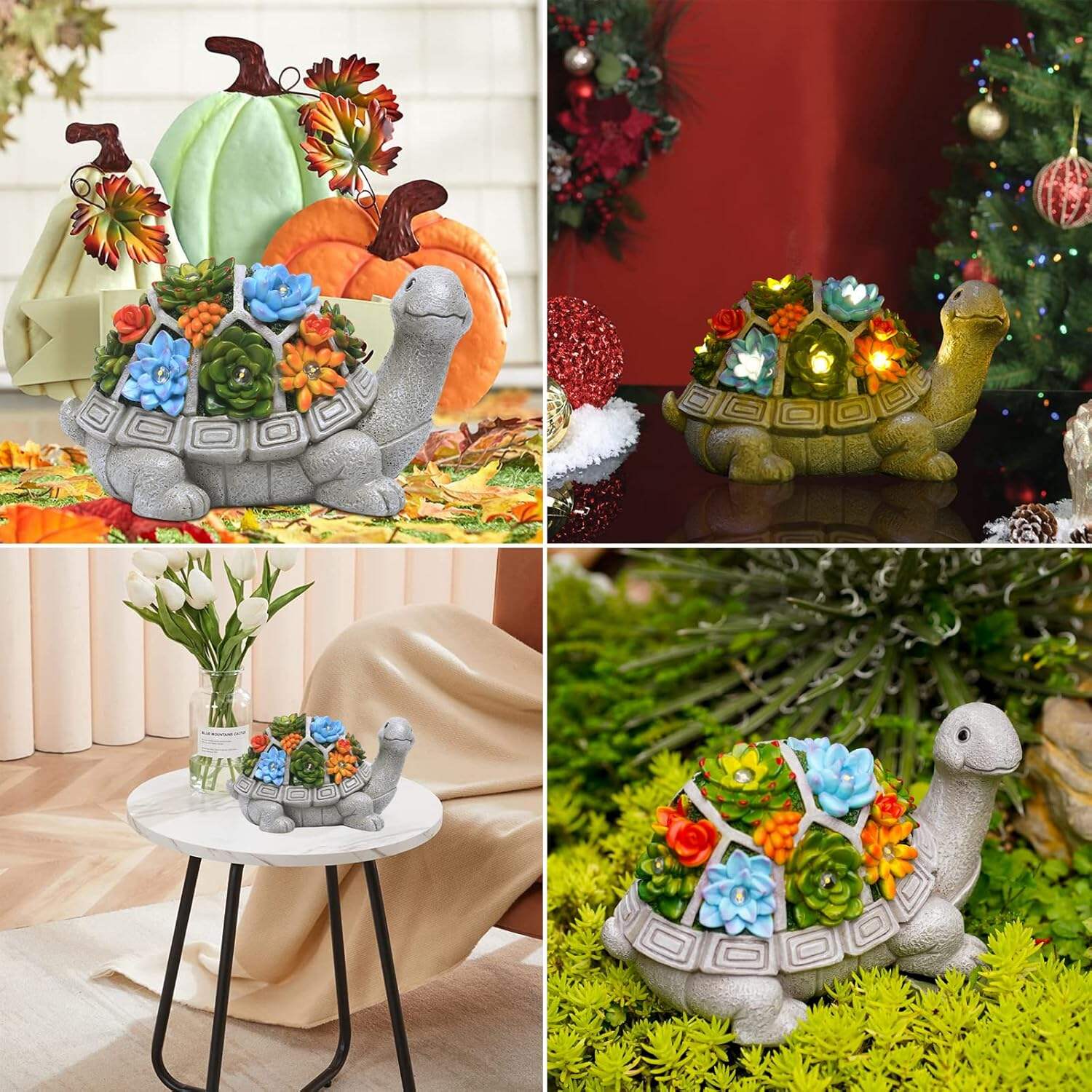 Outdoor Decor Solar Led Lights Resin Turtle Garden Figurines Statue With Succulent manufacture