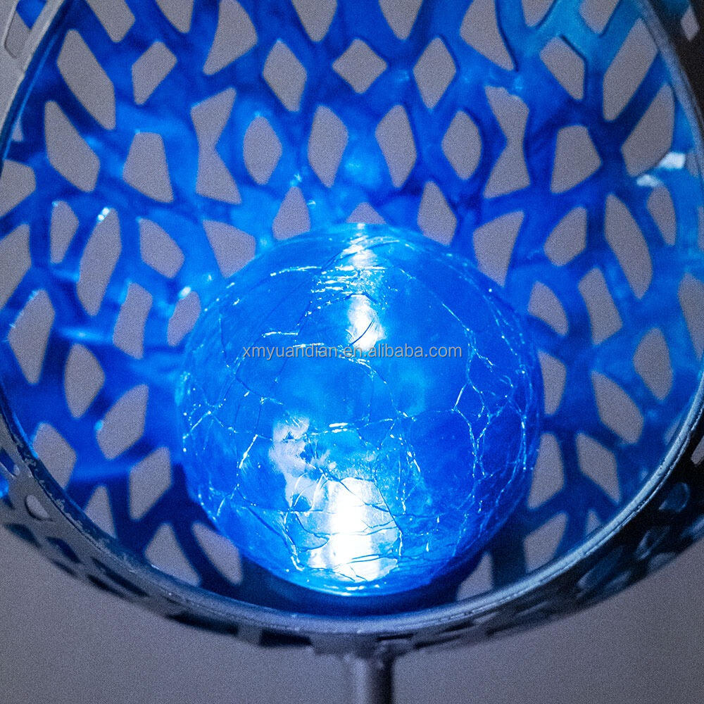 Unique Flame Design Solar Powered Crackled Glass Ball LED Garden Stakes Blue Solar Lights Outdoor manufacture