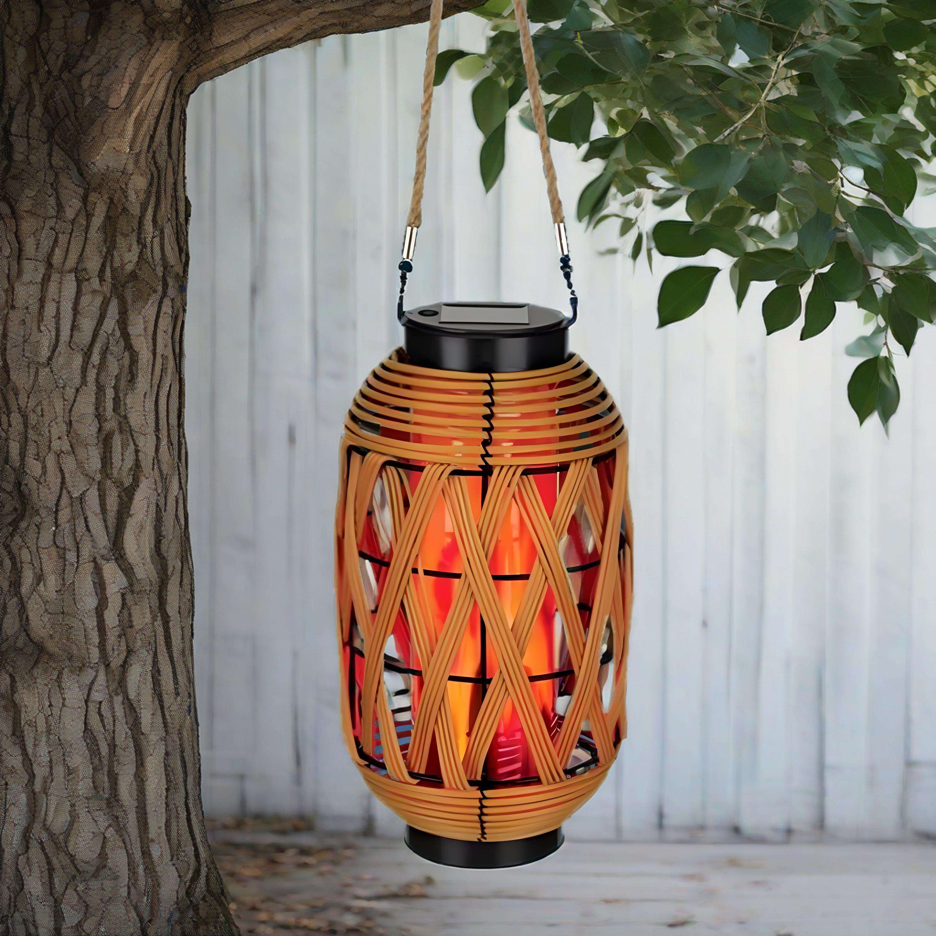 waterproof rattan plaited articles metal floor lamp Decoration Lantern Flickering flame decorative Wicker Solar Lantern details