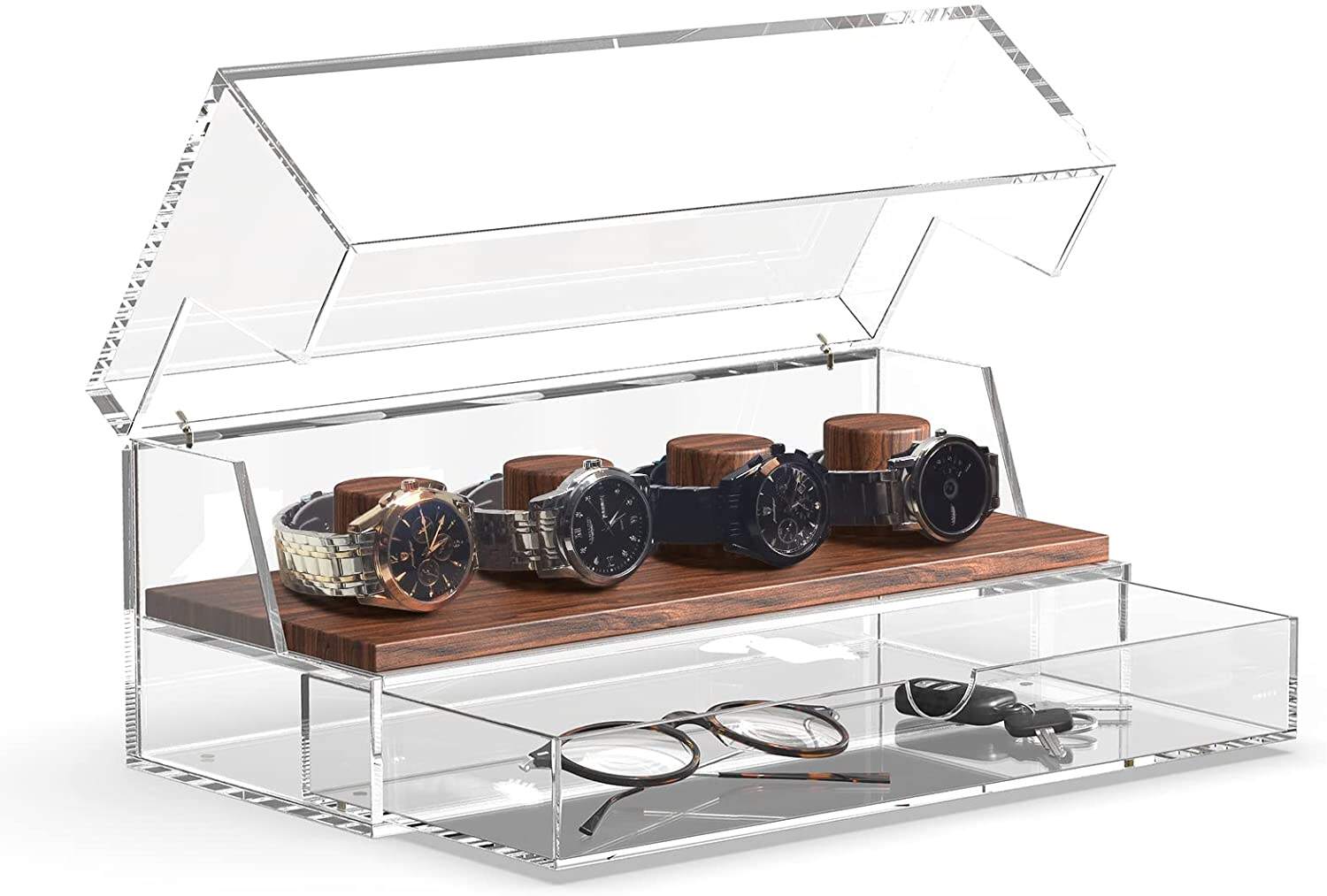 Customized  Acrylic Clear Watch Display Case Acrylic Organizer Watch Boxes with Drawer factory