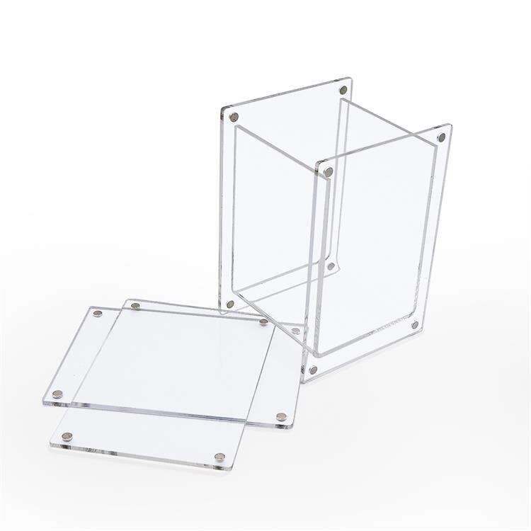 Custom Clear Acrylic Square Pen Pencil Ruler Holder with Magnetic photo Frame for Desk Table factory