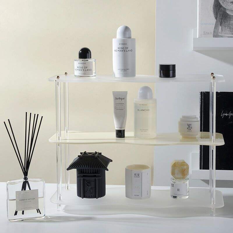 Stylish Living Room Cosmetic Makeup Organizer Acrylic Cup Display Stand Clear 3 Layers Desktop Acrylic Storage Racks supplier