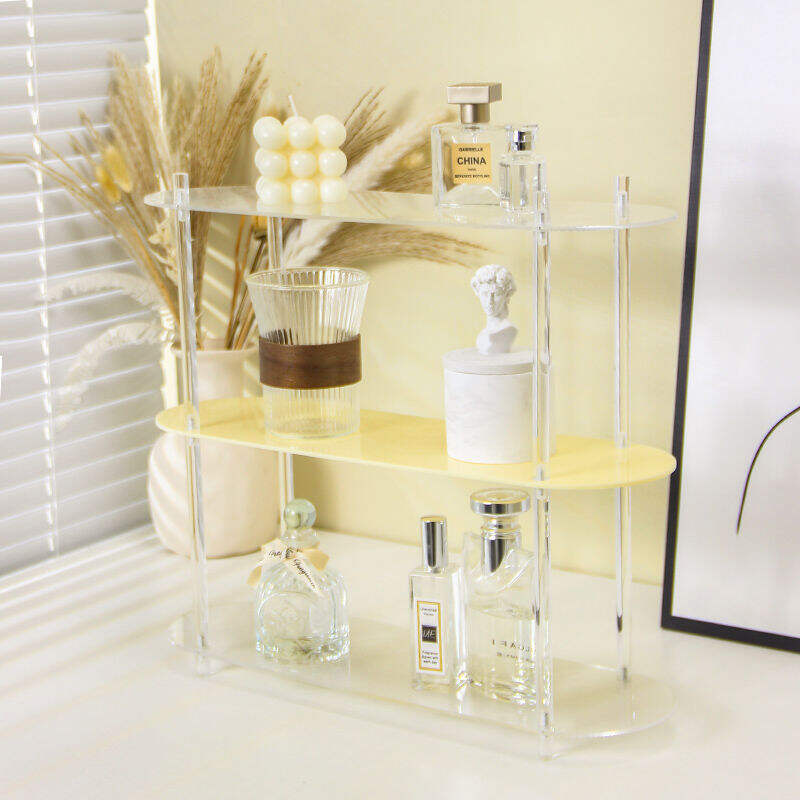 Stylish Living Room Cosmetic Makeup Organizer Acrylic Cup Display Stand Clear 3 Layers Desktop Acrylic Storage Racks factory