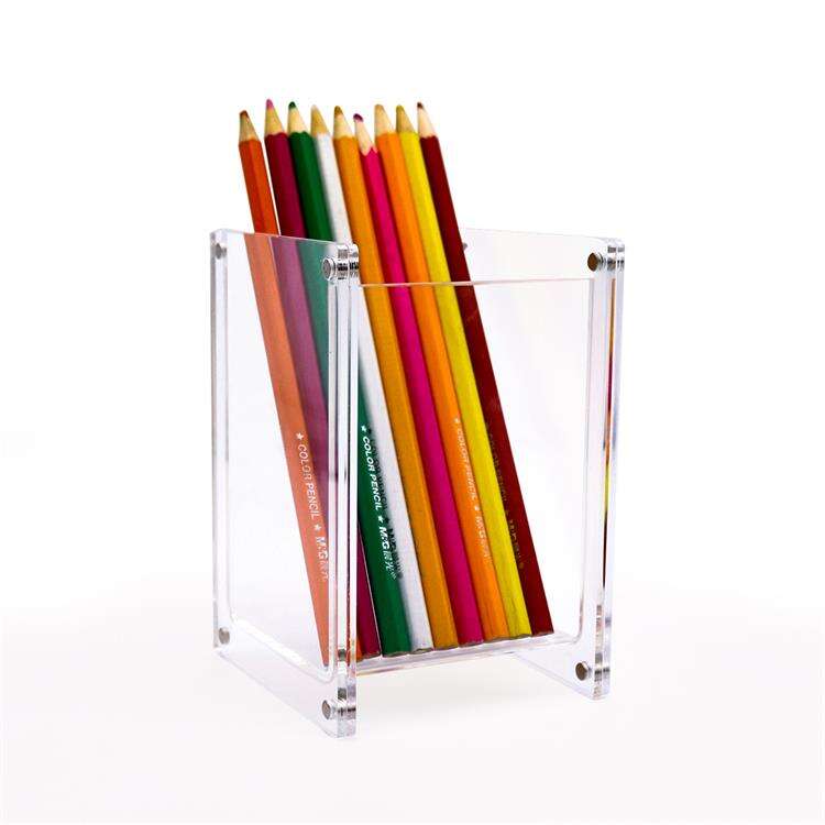 Custom Clear Acrylic Square Pen Pencil Ruler Holder with Magnetic photo Frame for Desk Table factory