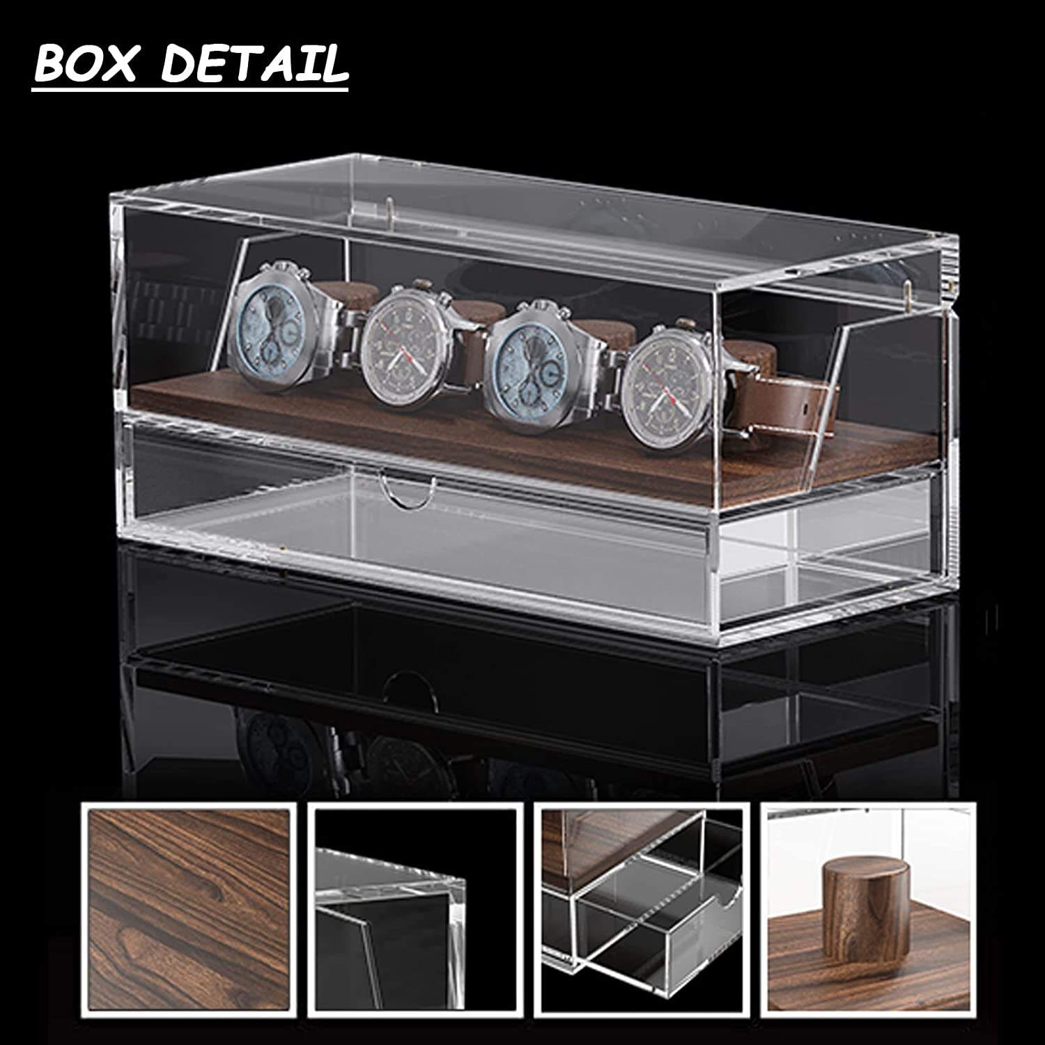 Customized  Acrylic Clear Watch Display Case Acrylic Organizer Watch Boxes with Drawer manufacture