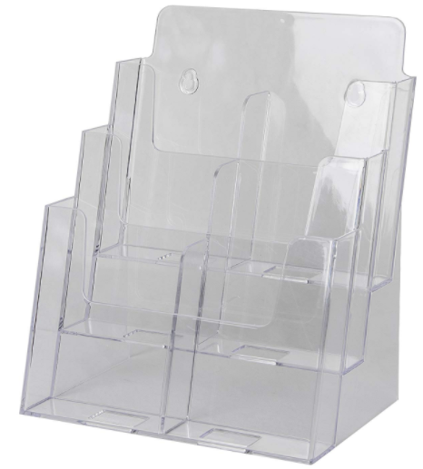 Acrylic Brochure Display Holder  - Desktop or Wall Mount Leaflet Rack - Tabletop Multiple Pamphlet Stand factory