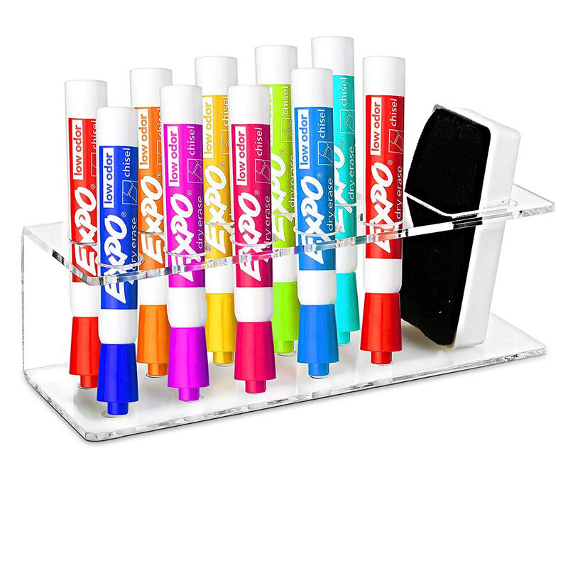 Transparent Acrylic Dry Erase Pen Holder Wall Mounted for 10 Markers