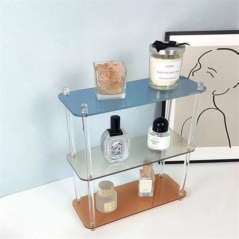 Stylish Living Room Cosmetic Makeup Organizer Acrylic Cup Display Stand Clear 3 Layers Desktop Acrylic Storage Racks