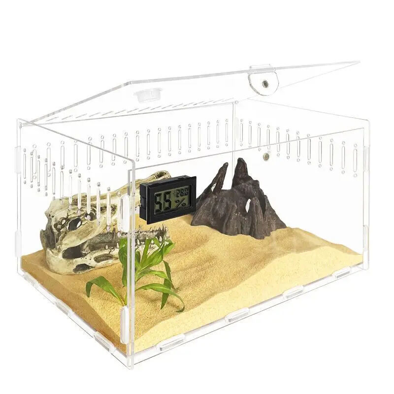 Breathable Waterproof Transparent Acrylic Pets Feeding Box Reptile Cage Breeding Box Tank for Lizards Snakes Turtles Reptiles