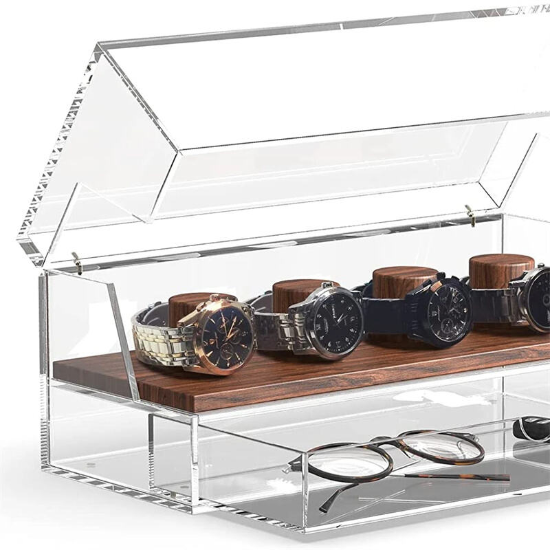 Customized  Acrylic Clear Watch Display Case Acrylic Organizer Watch Boxes with Drawer