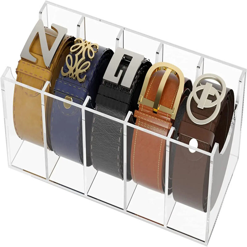 Customized  Acrylic 5 Compartments Belt Container Storage Holder