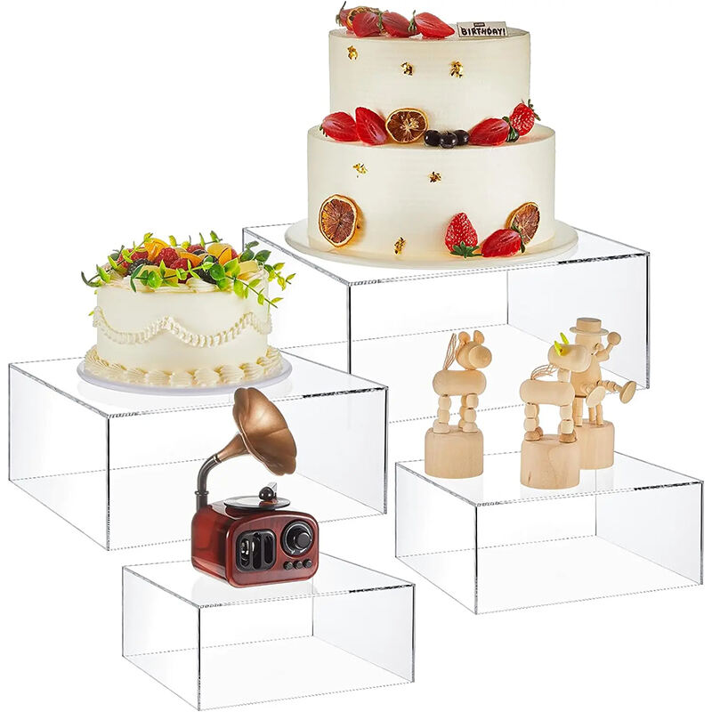 Acrylic Cube Riser 5 Sided Acrylic Nesting Risers with Hollow Bottoms Buffet Risers , Food Display Stands for Party