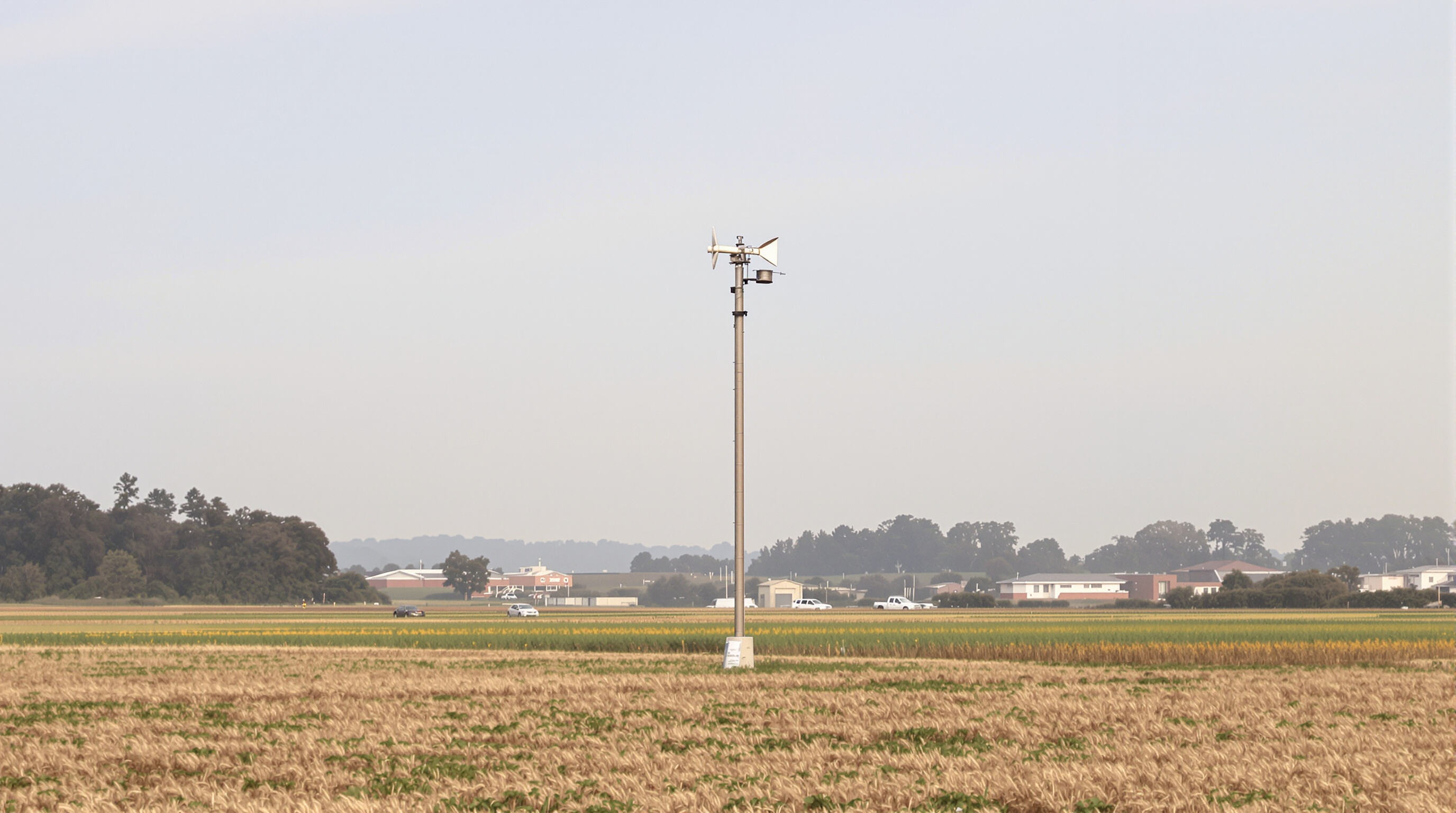 Properly positioned anemometer on a tall pole in an open field away from trees and buildings