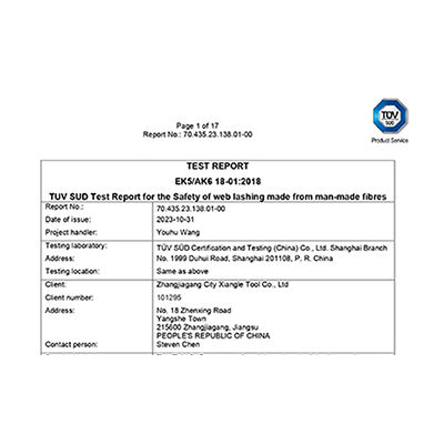 TUV SUD Test Reportfor the Safety of web lashing made from man-made fibres