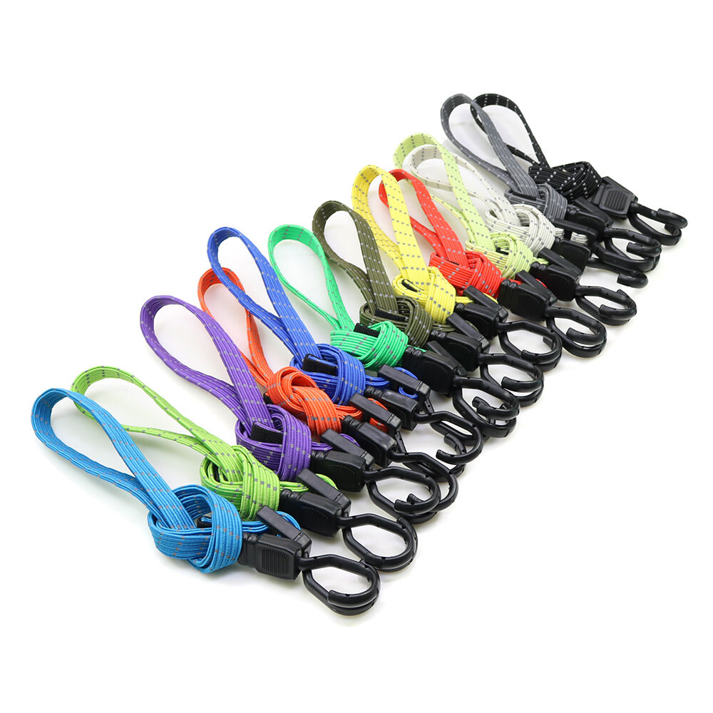 18mm Reflective Lashing Bungee Cord Adjustable length Flat Bungee Cord Rope with Hooks manufacture