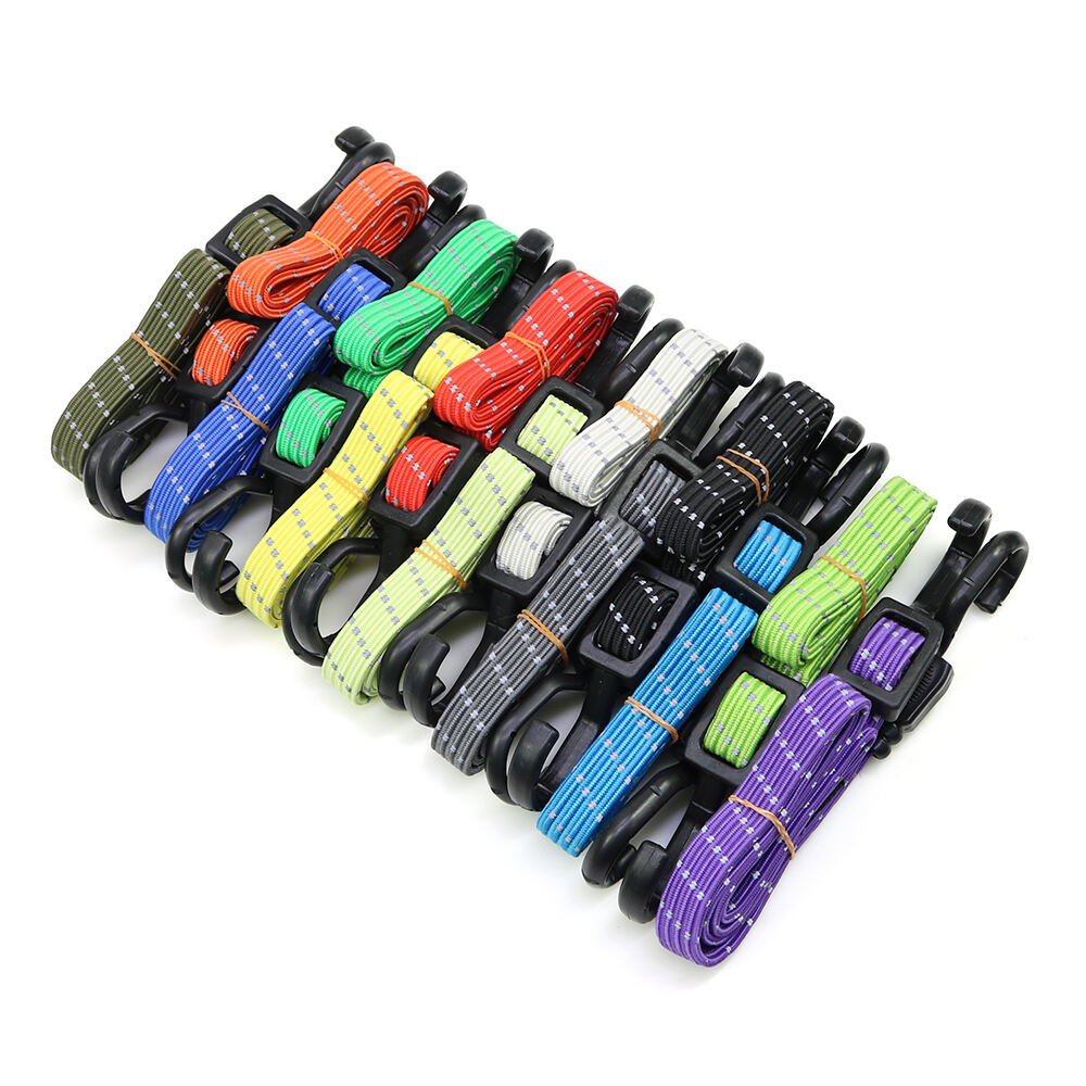 18mm Reflective Lashing Bungee Cord Adjustable length Flat Bungee Cord Rope with Hooks supplier