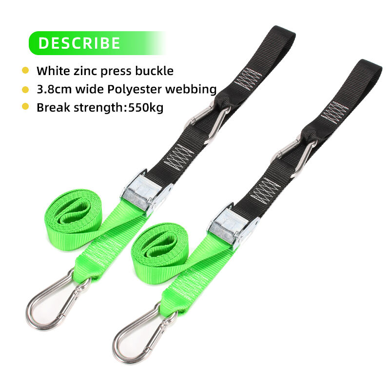 2pk 38mm 8ft 1210Lbs Break Strength Cam Buckle Motorcycle Tie Down Strap with Carabiner supplier