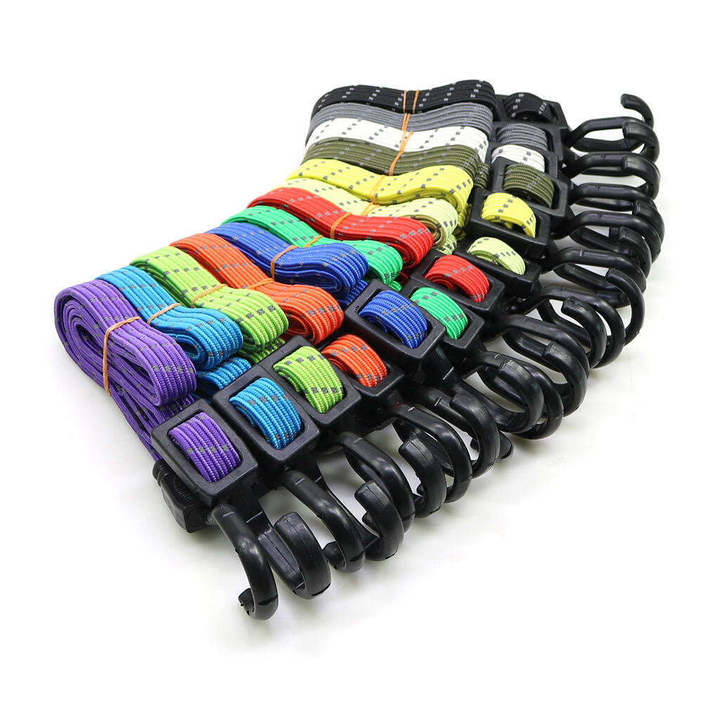 18mm Reflective Lashing Bungee Cord Adjustable length Flat Bungee Cord Rope with Hooks factory