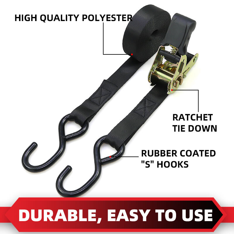 25mm lockable s hook ratchet tie down straps with molded handle supplier