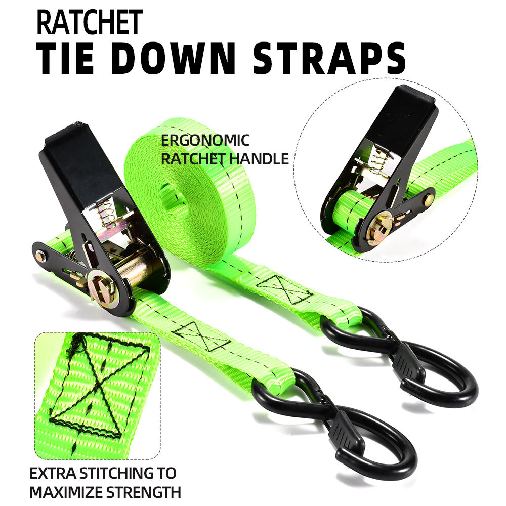 4 Pack 1 Inch 800Kg Rubber Coated S-Hook Ratchet Strap Tie Down Set factory