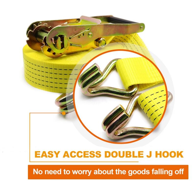 2 Pcs 5T Heavy Duty Ratchet Straps Set Double J Hook Tie Down Strap with Three details