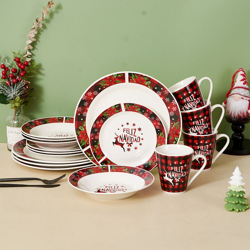 Commercial-Grade Dinner Plates Christmas Ceramic Dinnerware Set Custom American Design for Hotels & Restaurants details