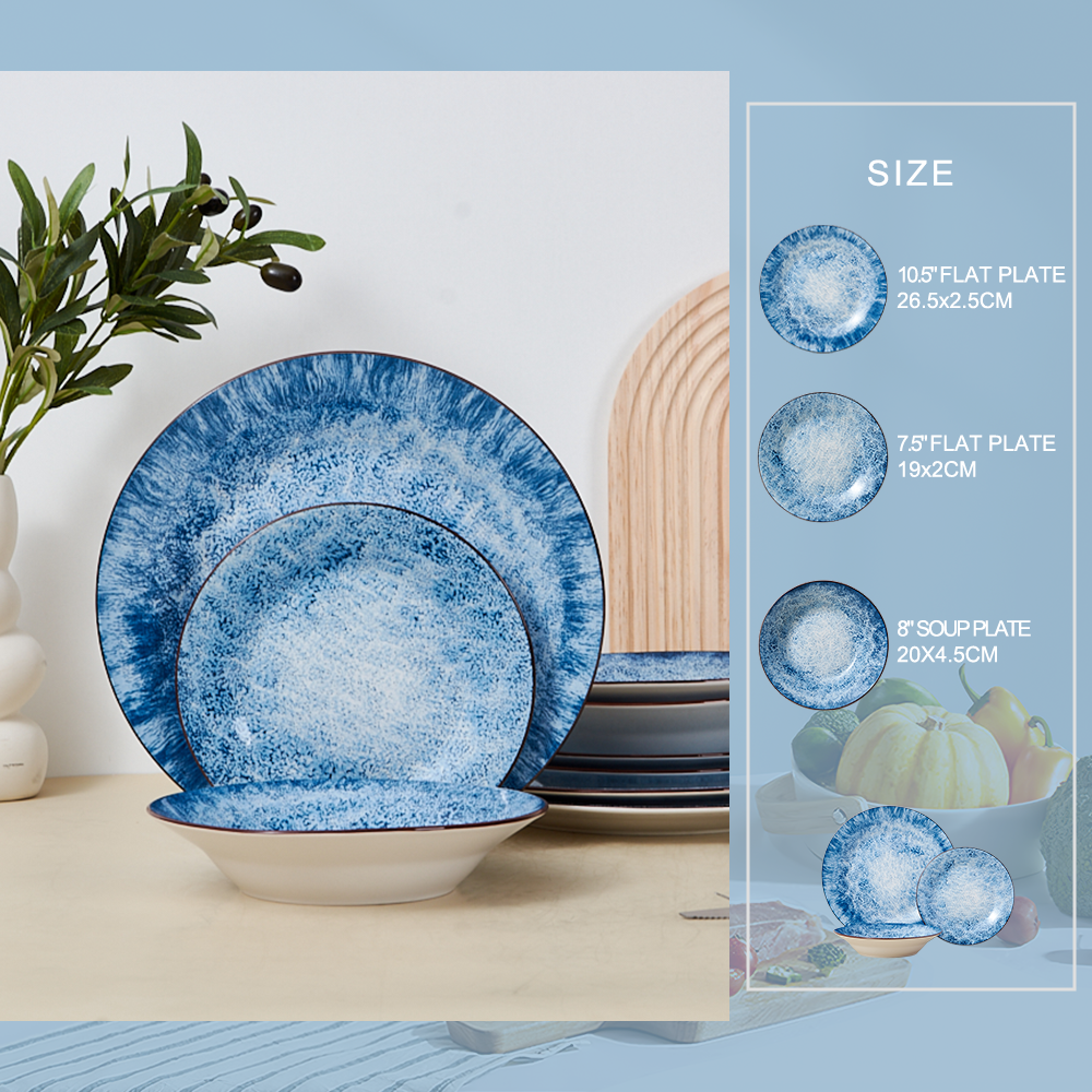 Eco-Friendly Ceramic Blue Plate Sets Classic Design Porcelain Utensils Wholesale for Home and Hotel Dinnerware manufacture