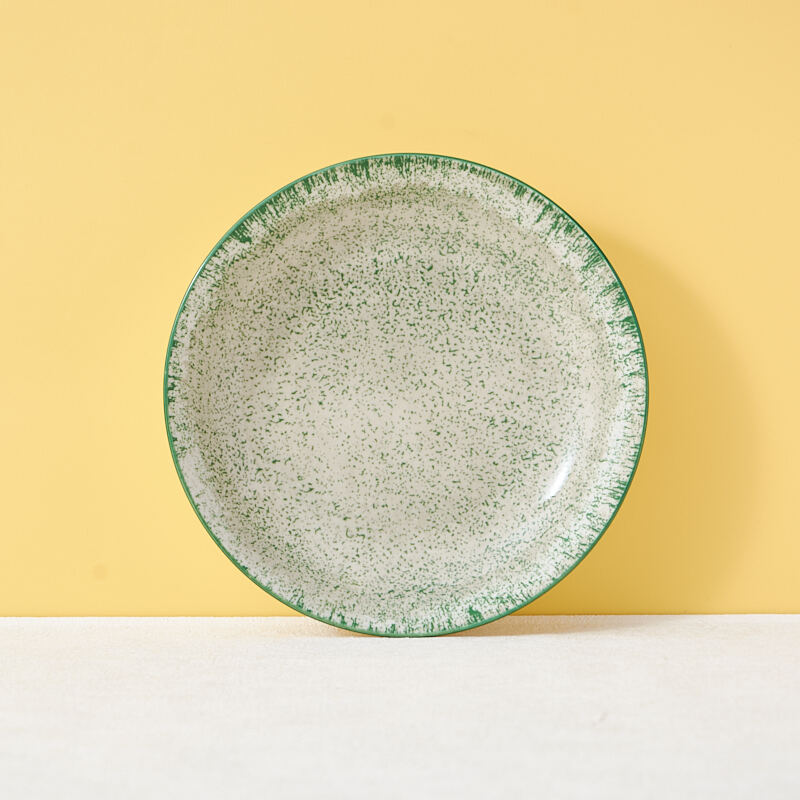 Green and White Vintage Nordic Ceramic Dinnerware Set with Fruit Plate Sublimation Dishware Featuring Coloured Trim manufacture